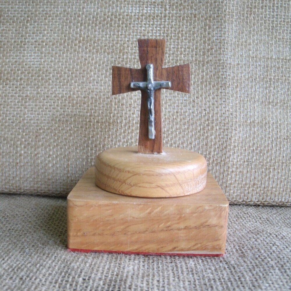 Vintage Handmade Wood Crucifix Trinket Box